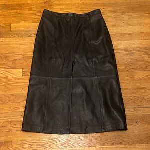 Club Monaco Black Leather A-Line Skirt